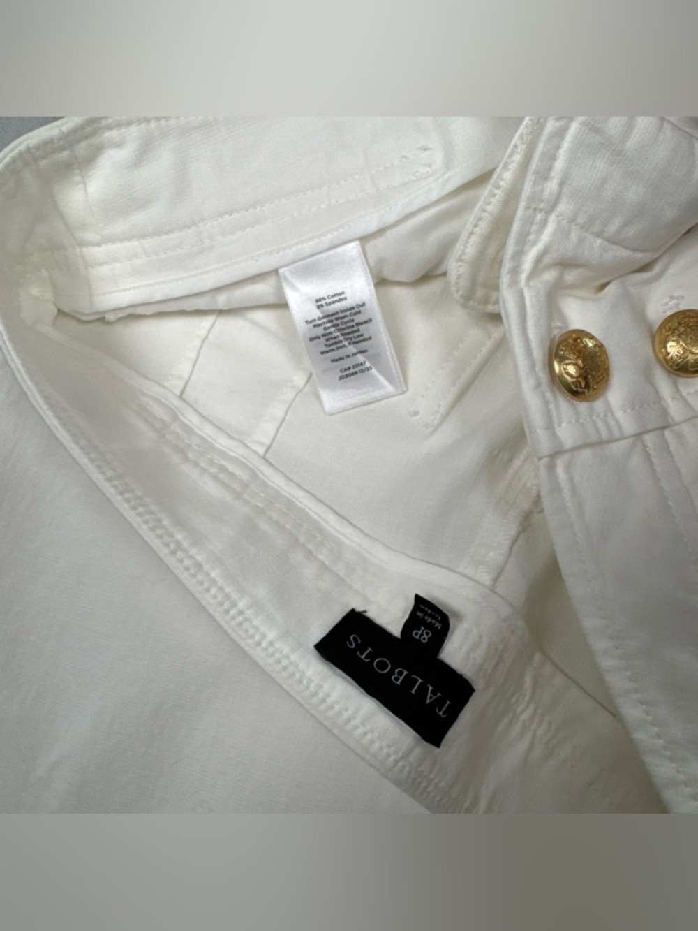 Talbots Sailor Gold Buttons Wide Leg Pants Women 6 Ivory Nautical Cotton Blend - Picture 6 of 7